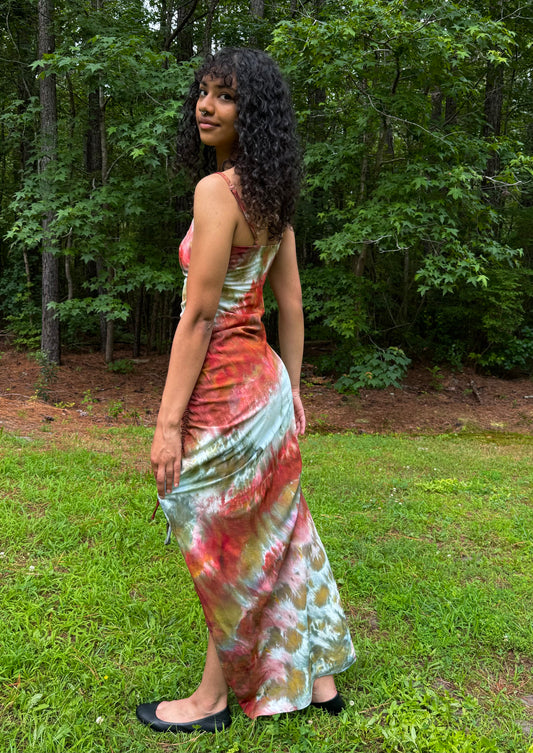 Midwest Terracotta Ice Tie Dye Maxi Side Split Dress - Medium