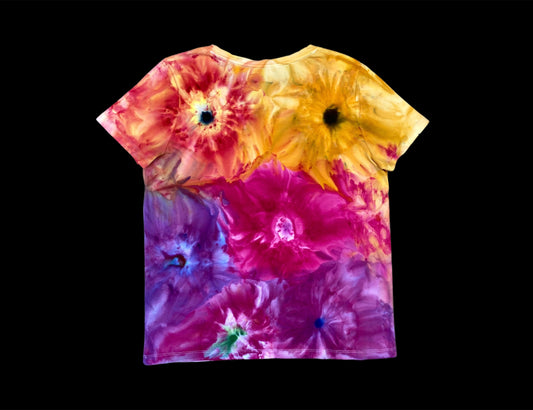 Blooming Flowers Ice Tie Dye V Neck Shirt