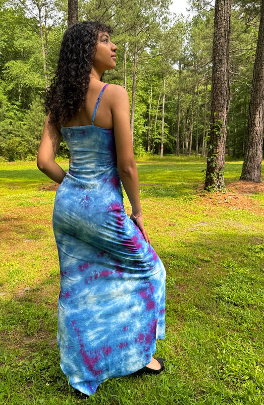 Iced Raspberry Side Split Tie Dye Maxi Dress XS