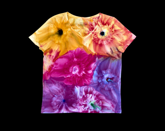 Blooming Flowers Ice Tie Dye V Neck Shirt