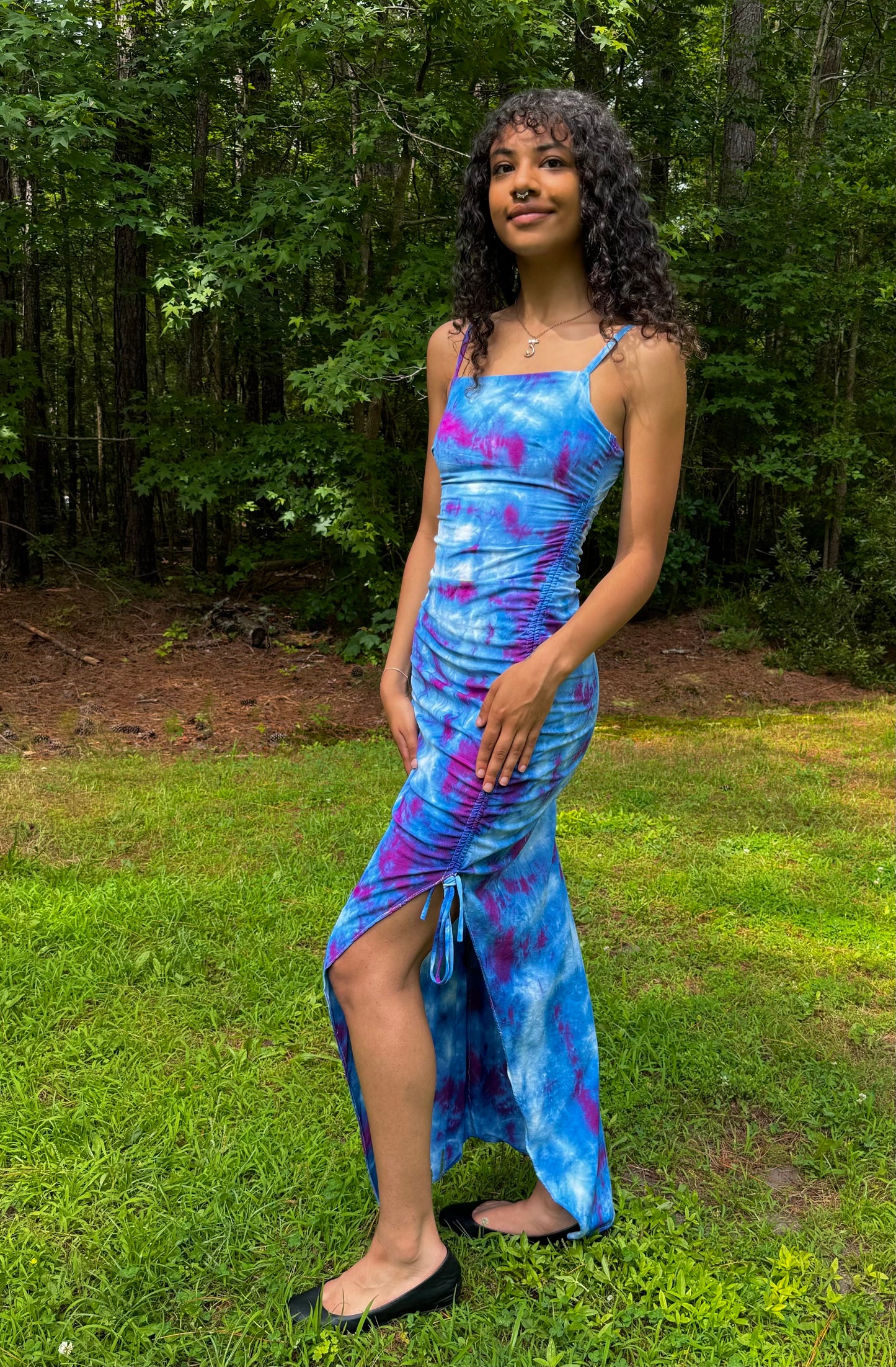 Iced Raspberry Side Split Tie Dye Maxi Dress XS