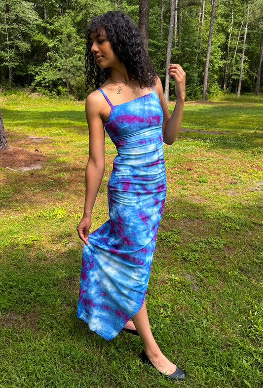 Iced Raspberry Side Split Tie Dye Maxi Dress XS