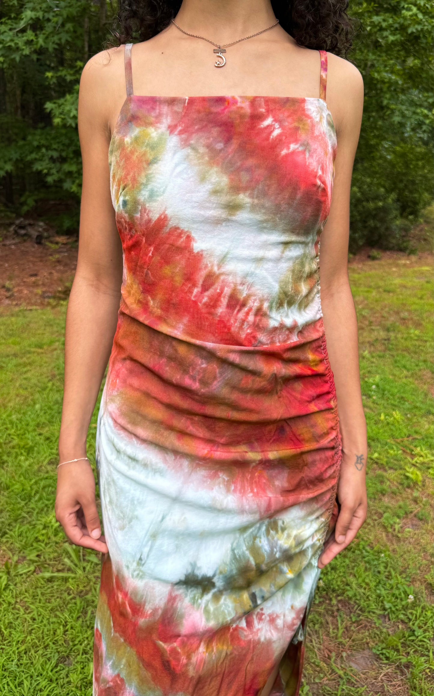 Midwest Terracotta Ice Tie Dye Maxi Side Split Dress - Medium