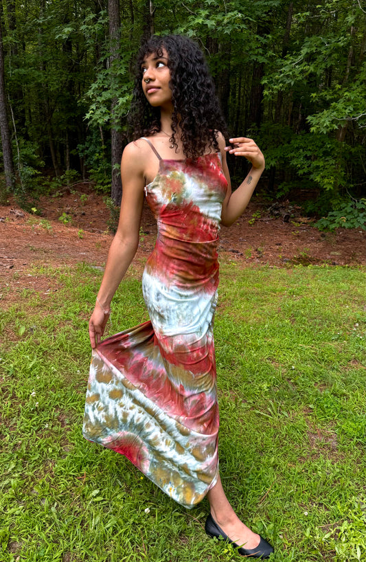 Midwest Terracotta Ice Tie Dye Maxi Side Split Dress - Medium